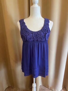 NEW! ECI Royal Blue Tank Top, Scoop Neckline, Rosette Embellishments Small NWT!